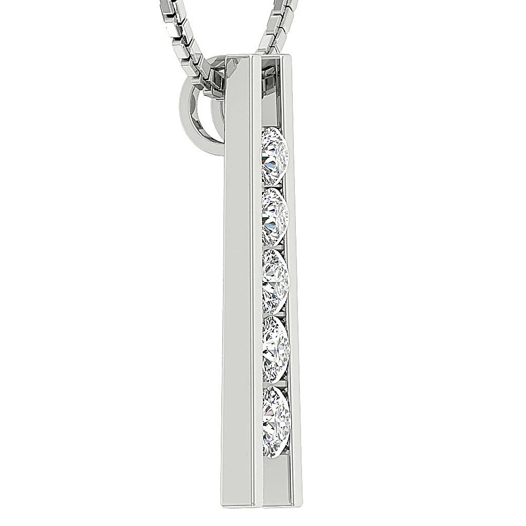 The Baylor White Gold Five Stone Round Cut Diamond Journey Pendant Necklace - Image 4