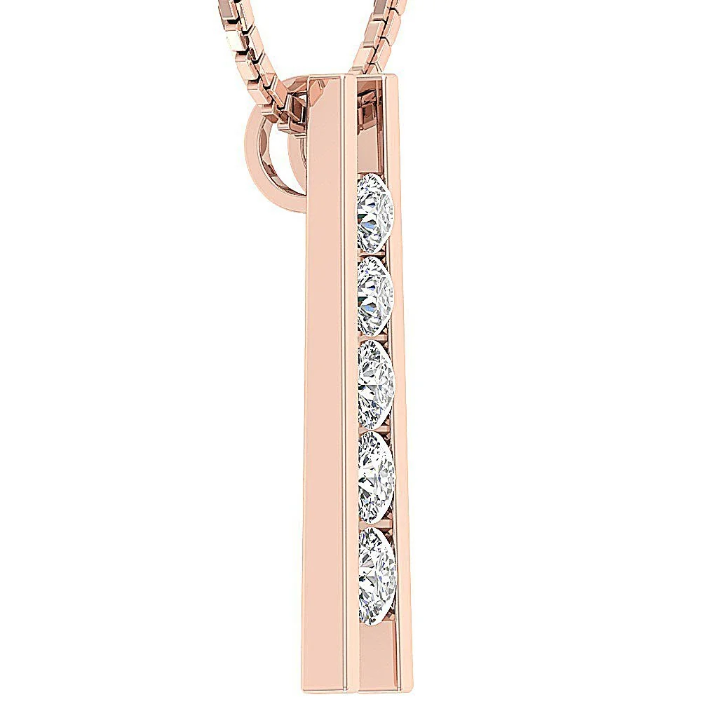The Baylor White Gold Five Stone Round Cut Diamond Journey Pendant Necklace - Image 6