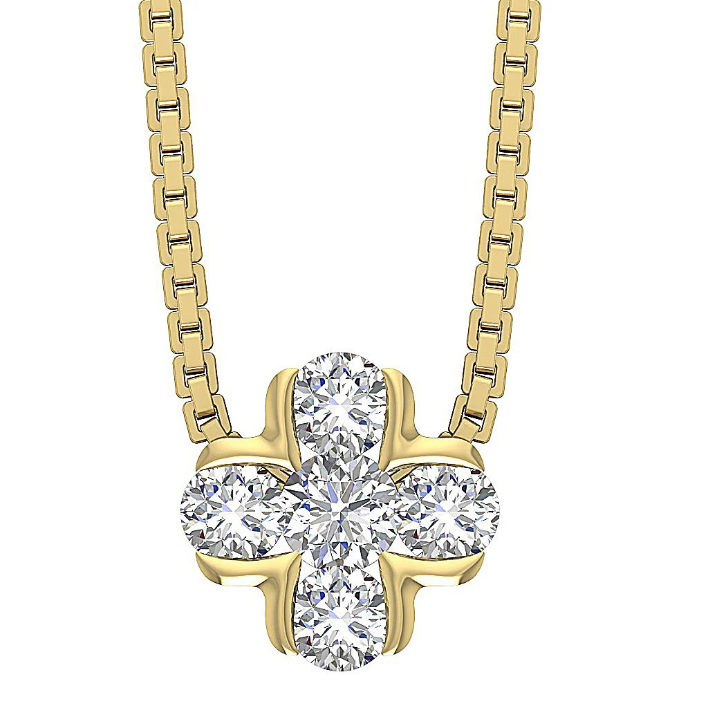 The Beckett Natural Diamond Five Stone Fashion Pendant Necklace 14K Solid Gold - Image 3