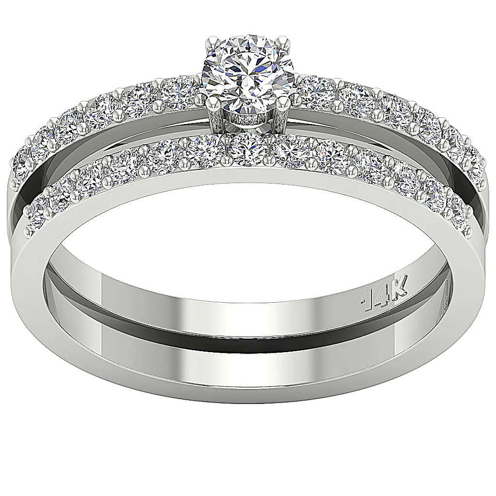 The Beckett Excellent Round Cut Diamond Bridal Anniversary Ring Band Set White Gold - Image 4