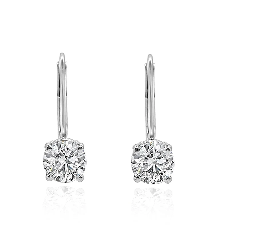 I1/SI1 G 1.00Ct Prong Set Round Cut Diamond Solitaire Lever Back Studs Earrings - Image 9