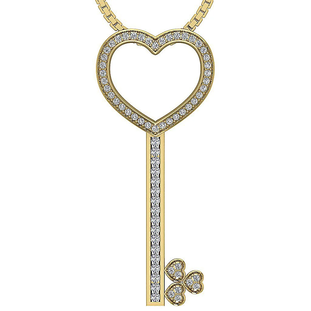 The Beckham Heart Key Fashion Pendant Round Diamond White Yellow Rose Gold 2.00 Inch - Image 2