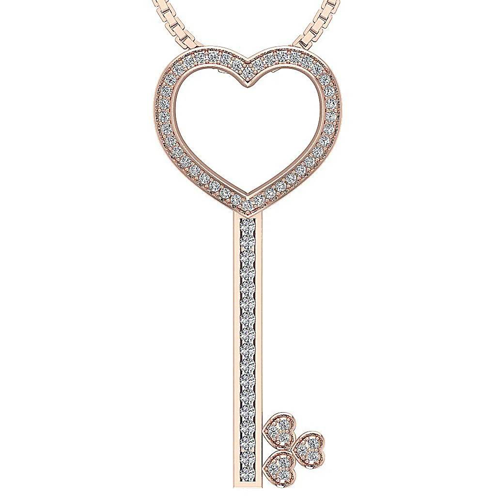 The Beckham Heart Key Fashion Pendant Round Diamond White Yellow Rose Gold 2.00 Inch - Image 3