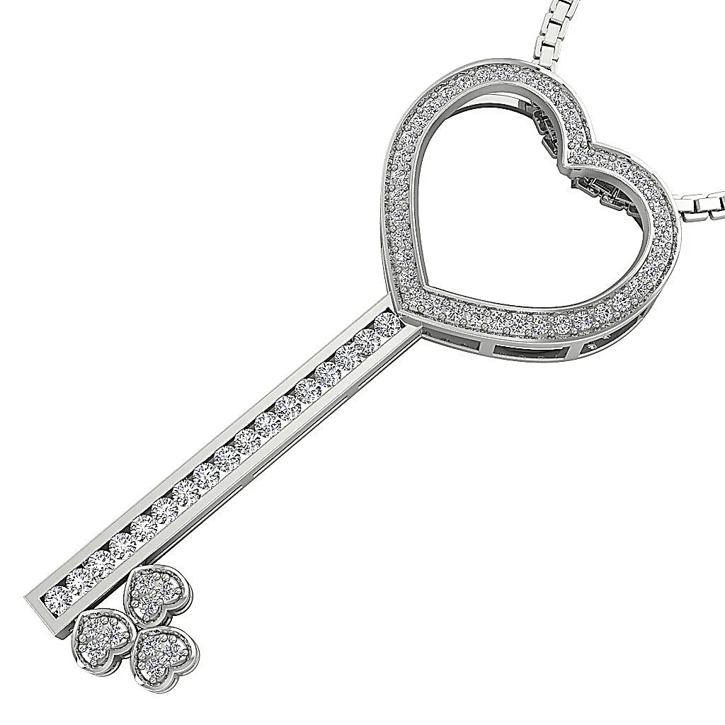 The Beckham Heart Key Fashion Pendant Round Diamond White Yellow Rose Gold 2.00 Inch - Image 5