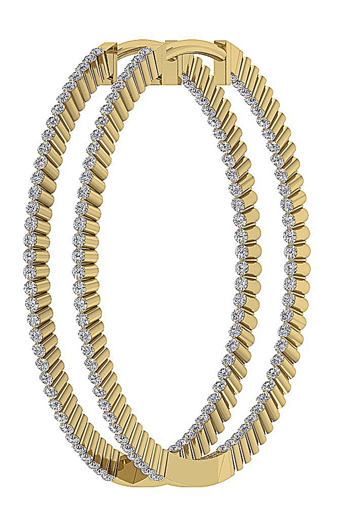 The Adam 14K Solid Gold 5.70 Carat Round Cut Diamond In Outside Hoops Earring 2.46 Inch - Image 3