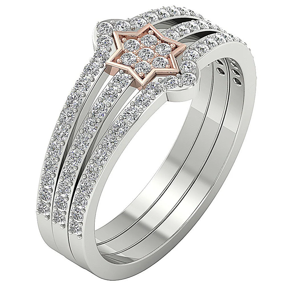 The Belle Star Engagement Wedding Ring Natural Diamond 14K Solid White Gold