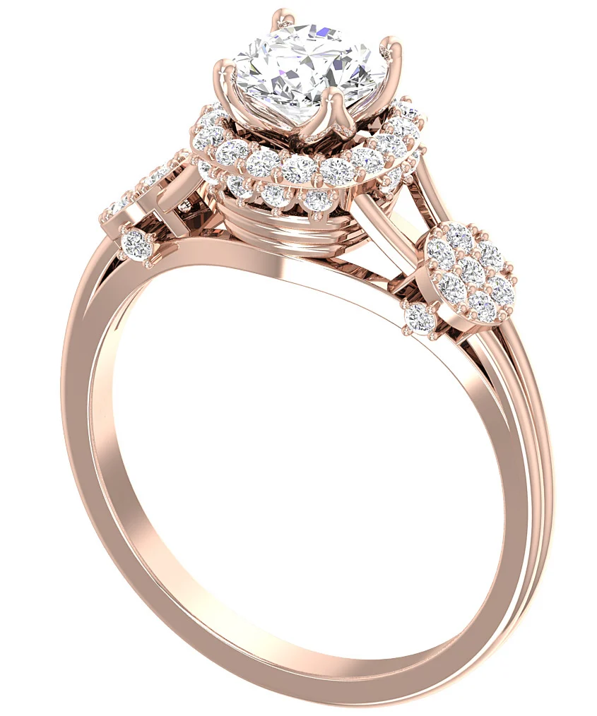 The Belle Classsic Round Diamond 14K Solid Yellow Gold Halo Solitaire Anniversary Ring - Image 3
