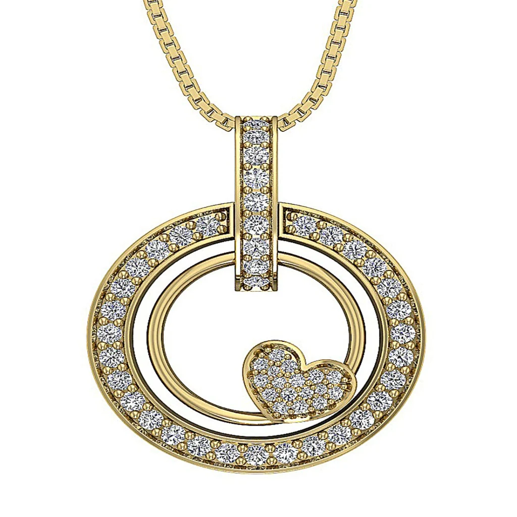 The Benjamin Gorgeous Double Circle Heart Pendant 14K Solid Gold Genuine Diamond