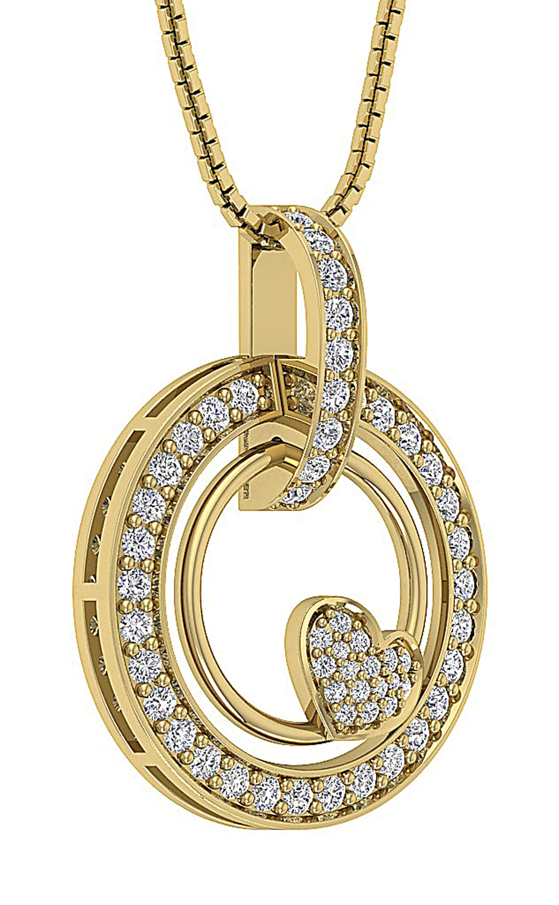 The Benjamin Gorgeous Double Circle Heart Pendant 14K Solid Gold Genuine Diamond - Image 5