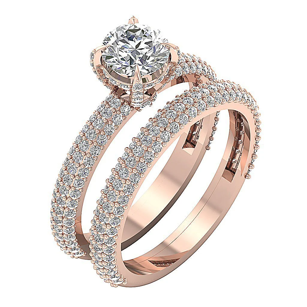 The Bentley Graceful Half Eternity Bridal Engagement Ring Set Natural Diamond 14k Yellow Gold - Image 3