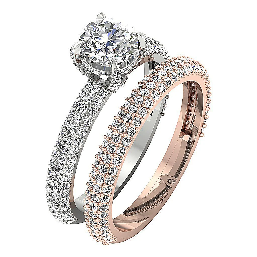 The Bentley Graceful Half Eternity Bridal Engagement Ring Set Natural Diamond 14k Yellow Gold - Image 4