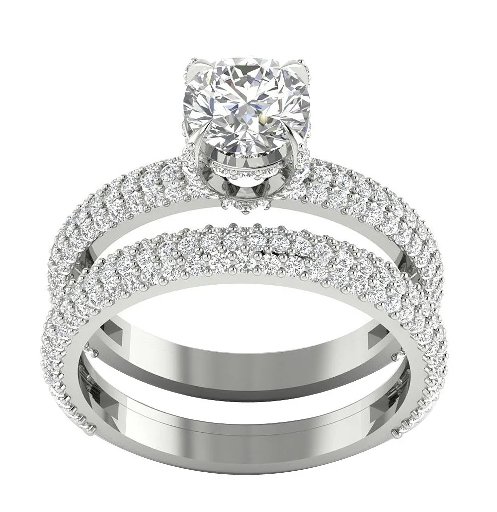 The Bentley Graceful Half Eternity Bridal Engagement Ring Set Natural Diamond 14k Yellow Gold - Image 5