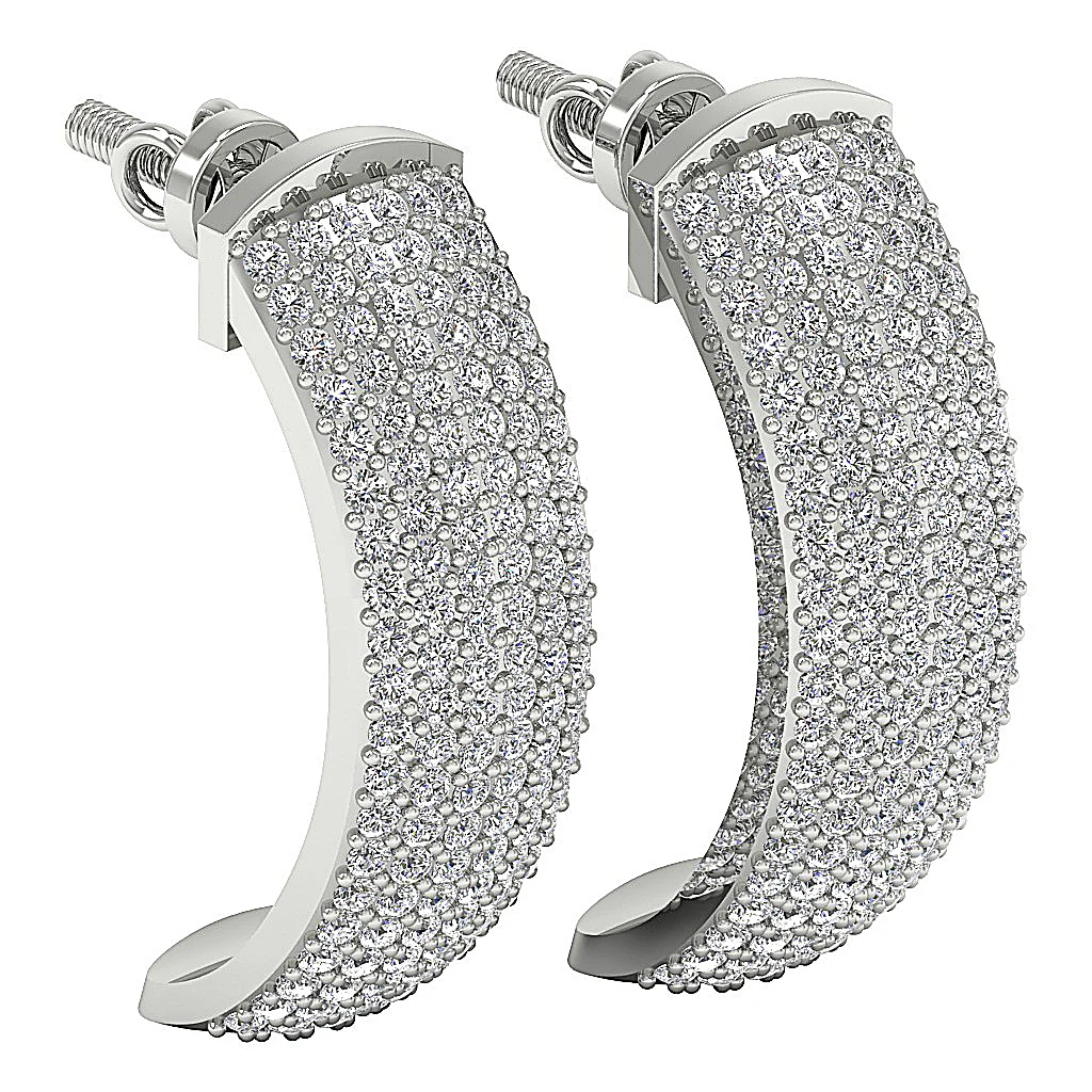 The Blake Screw Back Natural Diamond 14K White Gold Hoop Earring For Her - Image 4