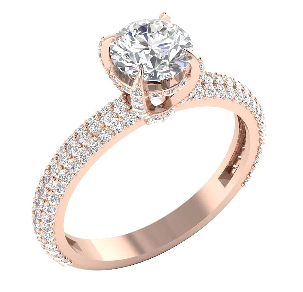 The Bode Half Eternity Solitaire Engagement Ring Round Cut Diamond 14K Gold 7.20 mm - Image 2