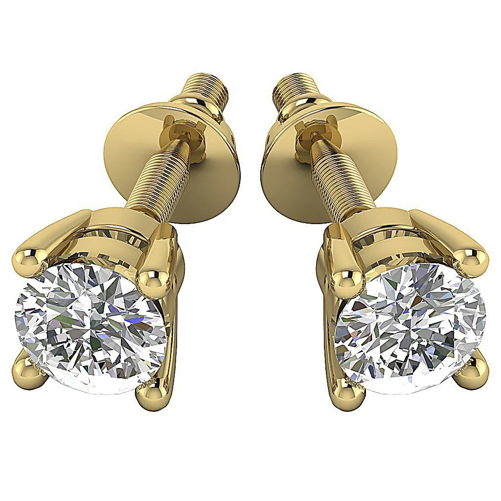 Prong Set Solitaire I1 G 0.60Ct Round Cut Diamond Stud Earring 14K Solid Gold - Image 3
