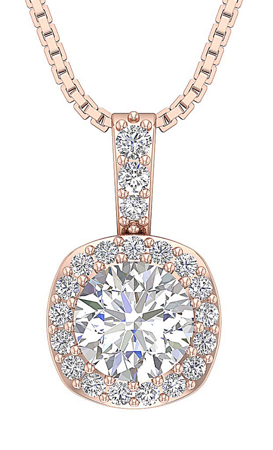 The Bodhi For Women Round Cut Diamond Cushion Halo Cluster Pendant 14K Rose Gold