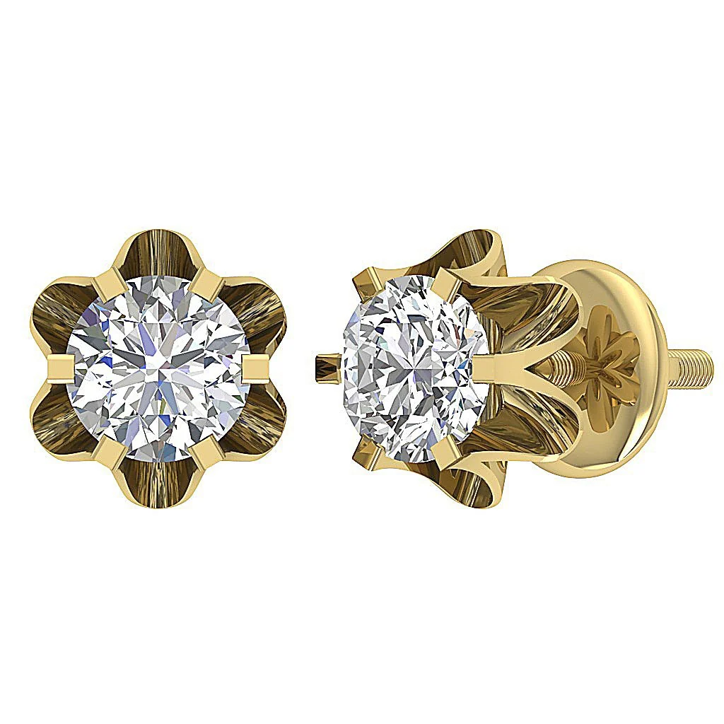 Solitaire Natural Diamond 0.55Ct Stud Earring 14k/18k Solid Gold Six Prong Set - Image 5