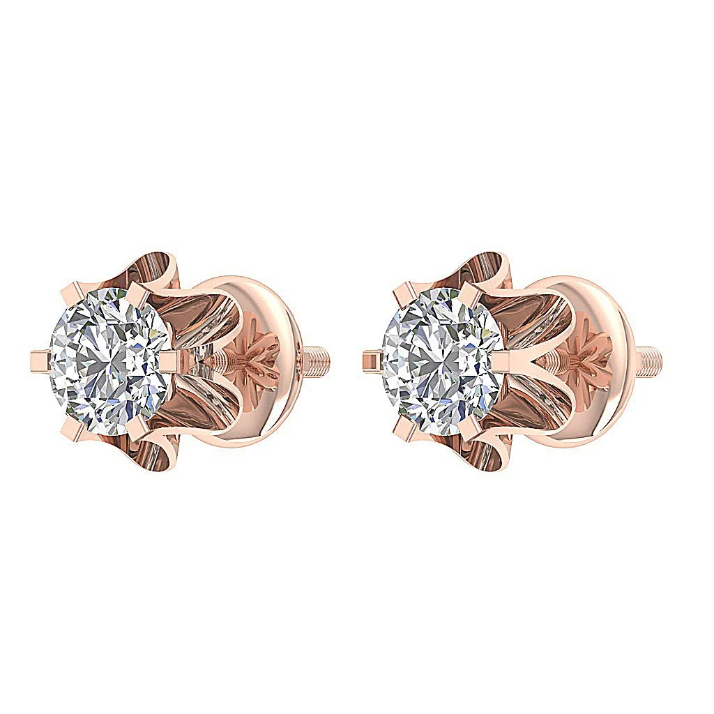 Solitaire Natural Diamond 0.55Ct Stud Earring 14k/18k Solid Gold Six Prong Set - Image 9