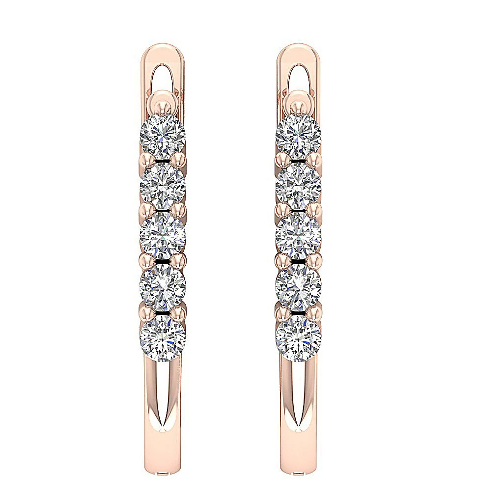 The Brady 14K White Gold Round Cut Diamond Small Hopp Earring Prong Set - Image 5