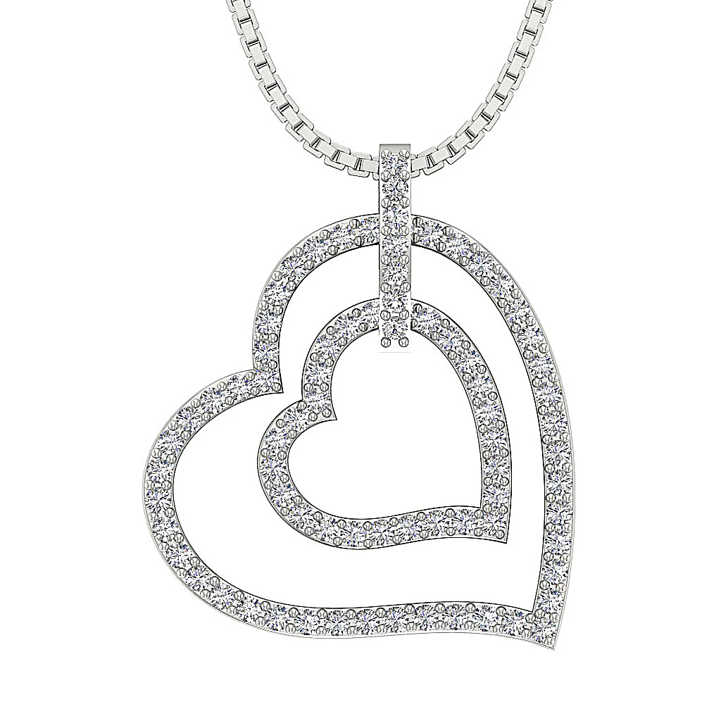 The Brantley Beautiful Double Heart Natural Diamond Pendant 1.18 Inch 14K Solid Gold