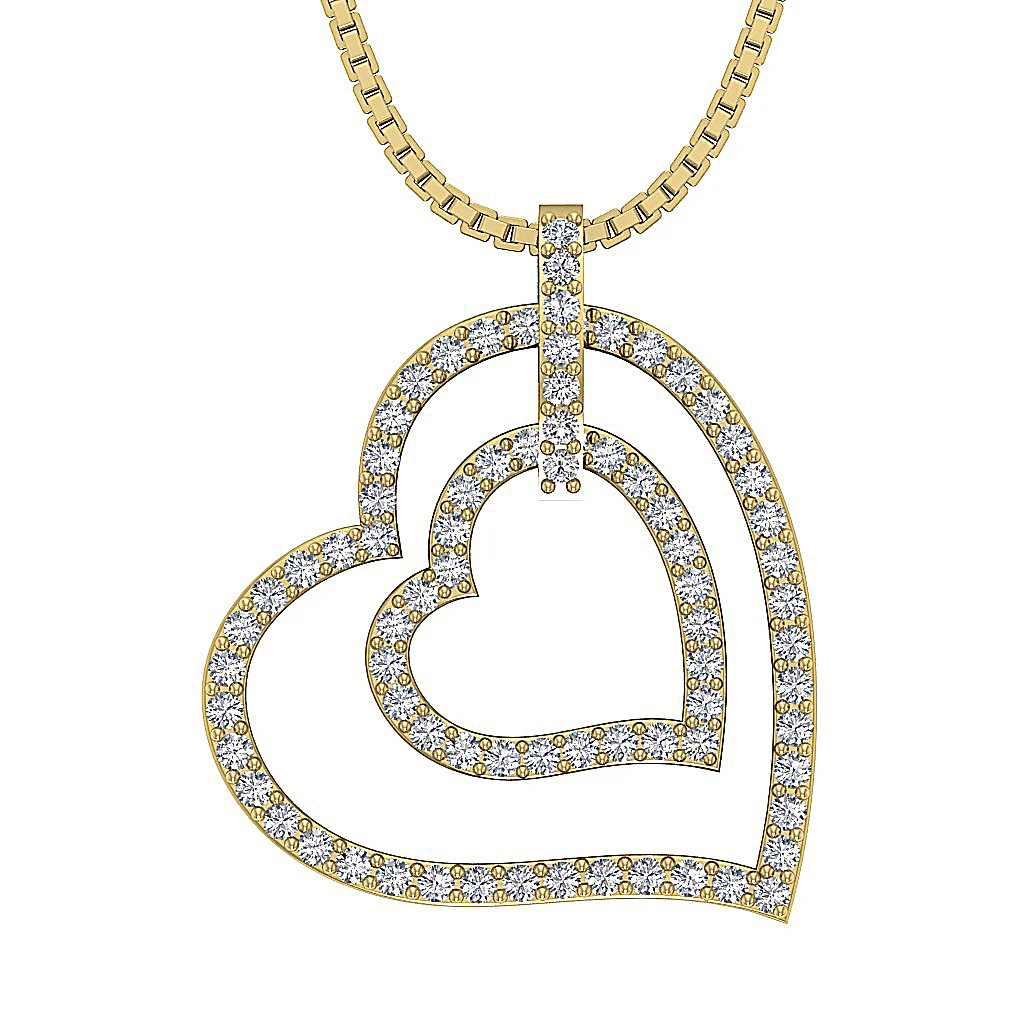 The Brantley Beautiful Double Heart Natural Diamond Pendant 1.18 Inch 14K Solid Gold - Image 2