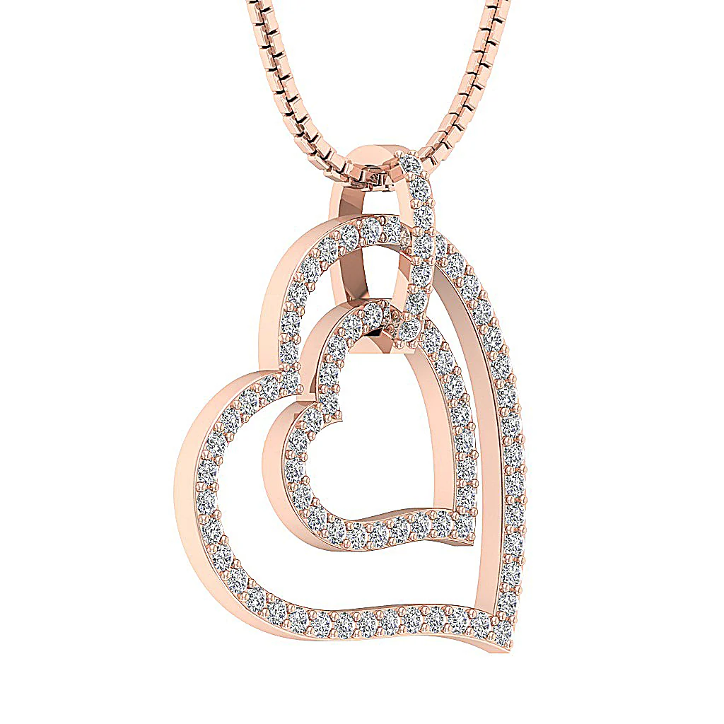 The Brantley Beautiful Double Heart Natural Diamond Pendant 1.18 Inch 14K Solid Gold - Image 6