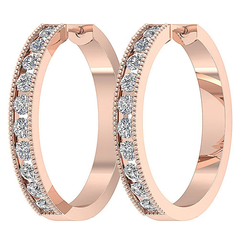 The Braxton Milgrain Channel Set Round Cut Diamond Hoops Earring 14K White Gold - Image 3