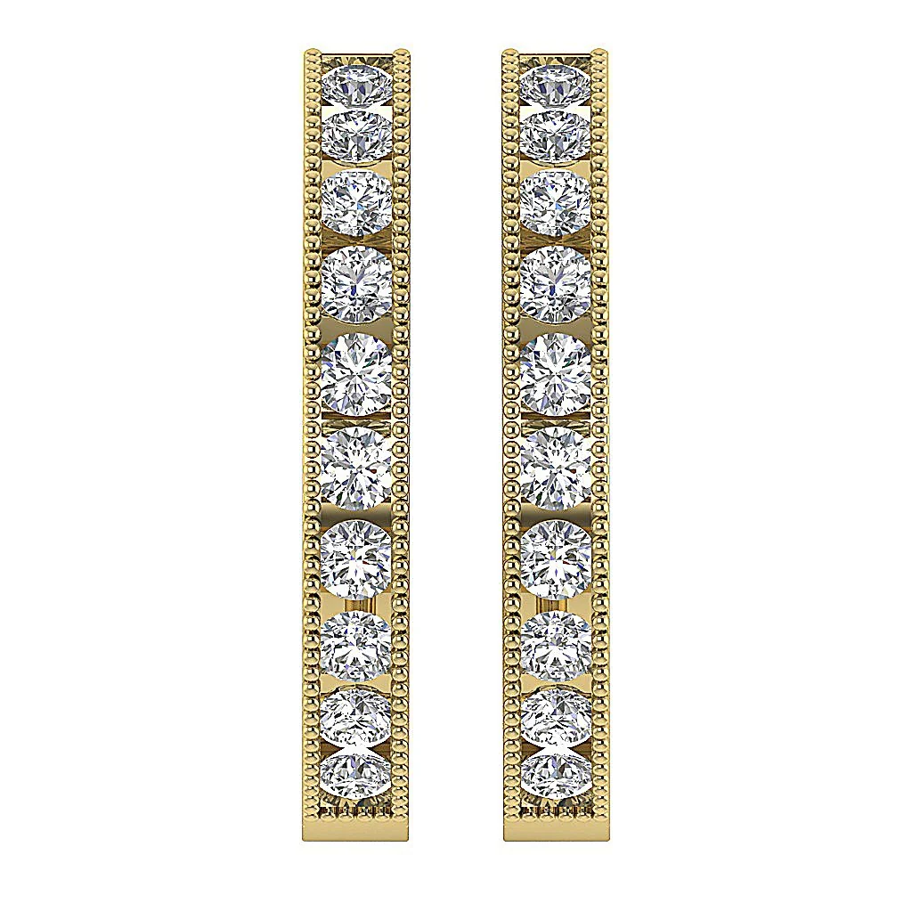 The Braxton Milgrain Channel Set Round Cut Diamond Hoops Earring 14K White Gold - Image 5