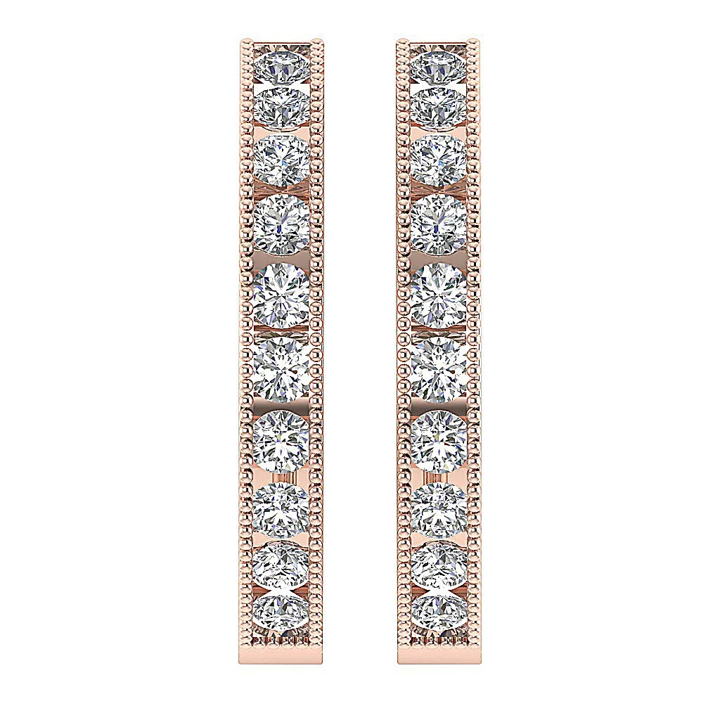 The Braxton Milgrain Channel Set Round Cut Diamond Hoops Earring 14K White Gold - Image 6