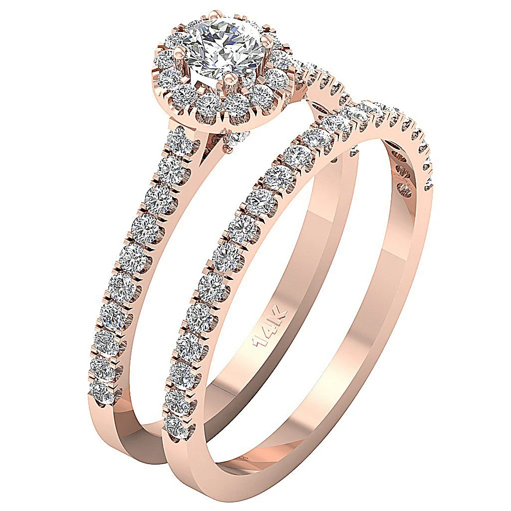 The Braxton Prong Set Natural Diamond Halo Bridal Anniversary Ring Set For Women - Image 3
