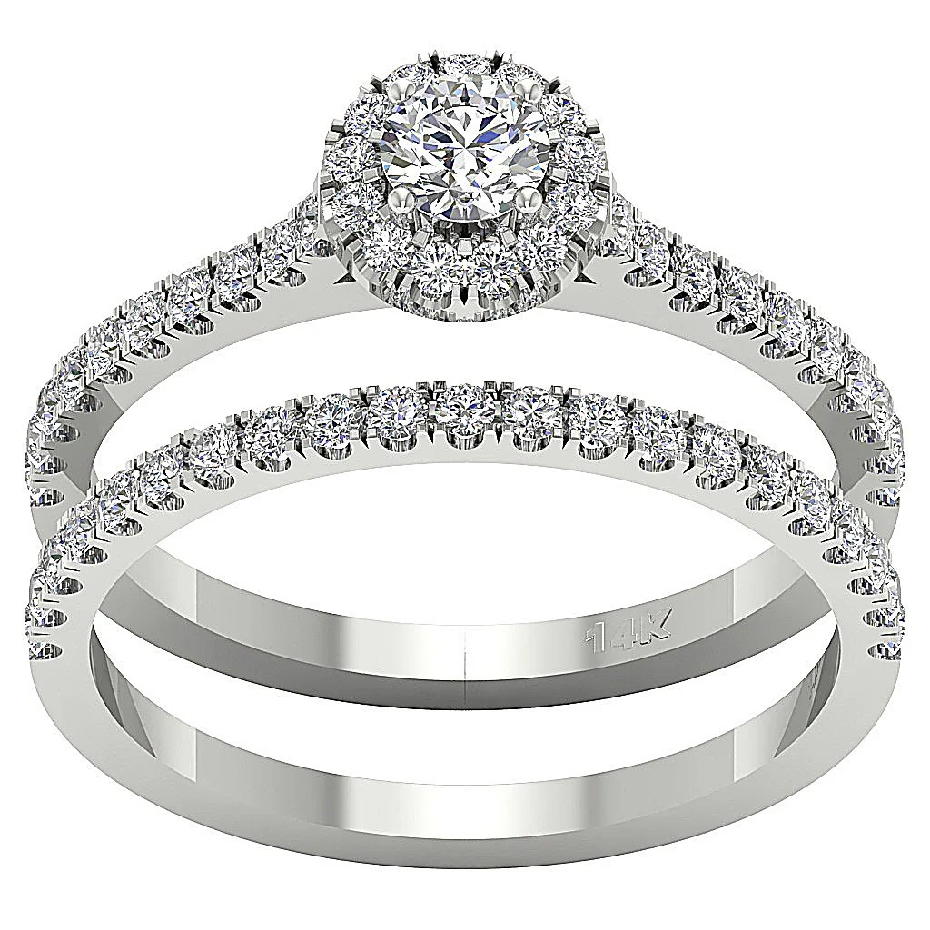 The Braxton Prong Set Natural Diamond Halo Bridal Anniversary Ring Set For Women - Image 4