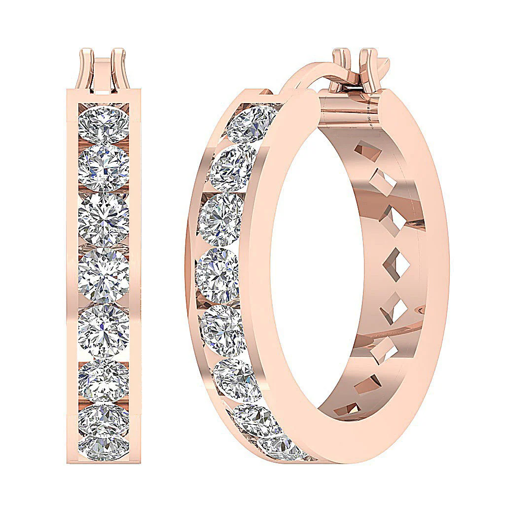 The Brian Gorgeous Natural Round Diamond 14K Rose Gold Hopp Earring Channel Set