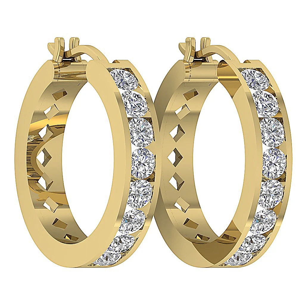 The Brian Gorgeous Natural Round Diamond 14K Rose Gold Hopp Earring Channel Set - Image 10