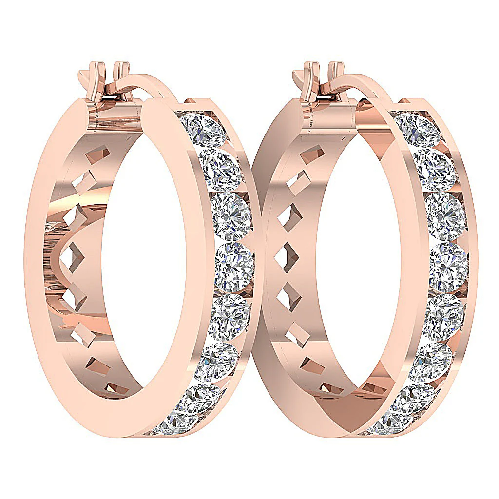 The Brian Gorgeous Natural Round Diamond 14K Rose Gold Hopp Earring Channel Set - Image 11