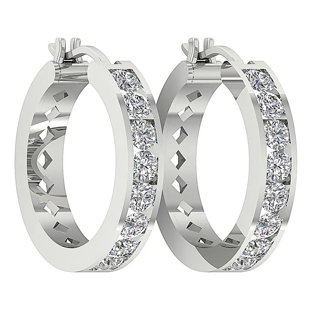 The Brian Gorgeous Natural Round Diamond 14K Rose Gold Hopp Earring Channel Set - Image 12