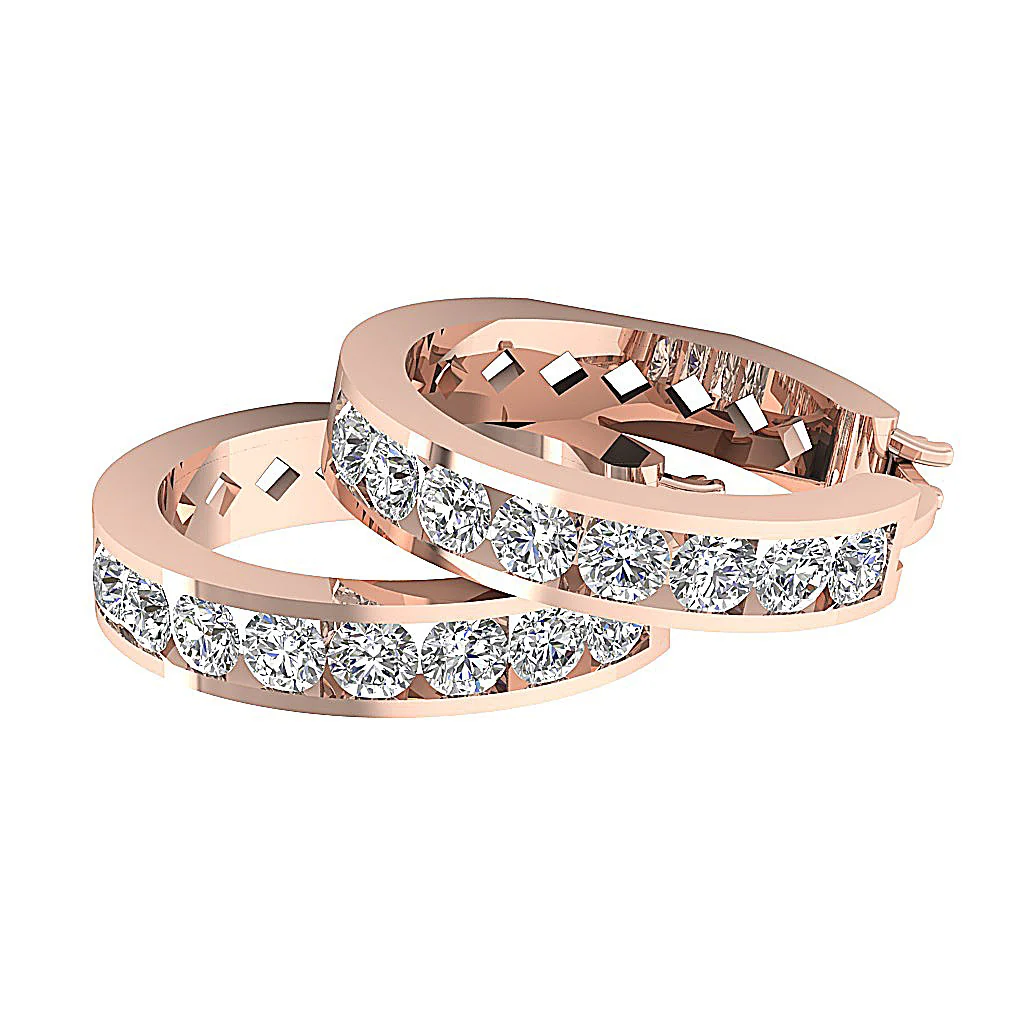 The Brian Gorgeous Natural Round Diamond 14K Rose Gold Hopp Earring Channel Set - Image 13