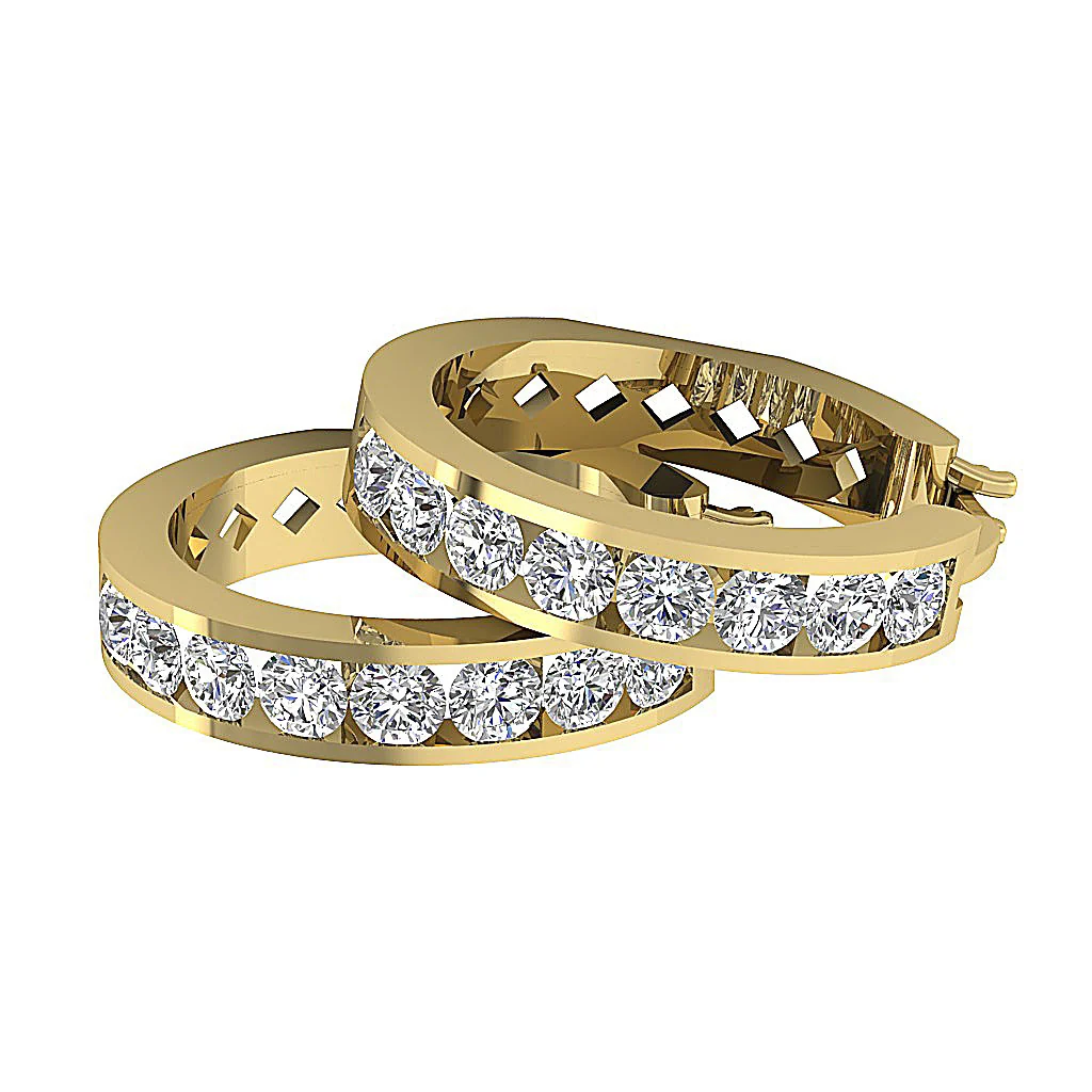 The Brian Gorgeous Natural Round Diamond 14K Rose Gold Hopp Earring Channel Set - Image 14