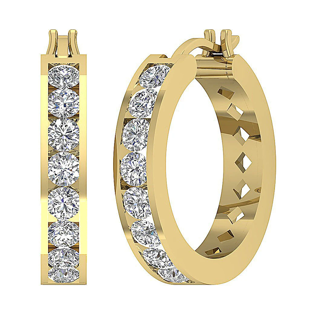 The Brian Gorgeous Natural Round Diamond 14K Rose Gold Hopp Earring Channel Set - Image 2