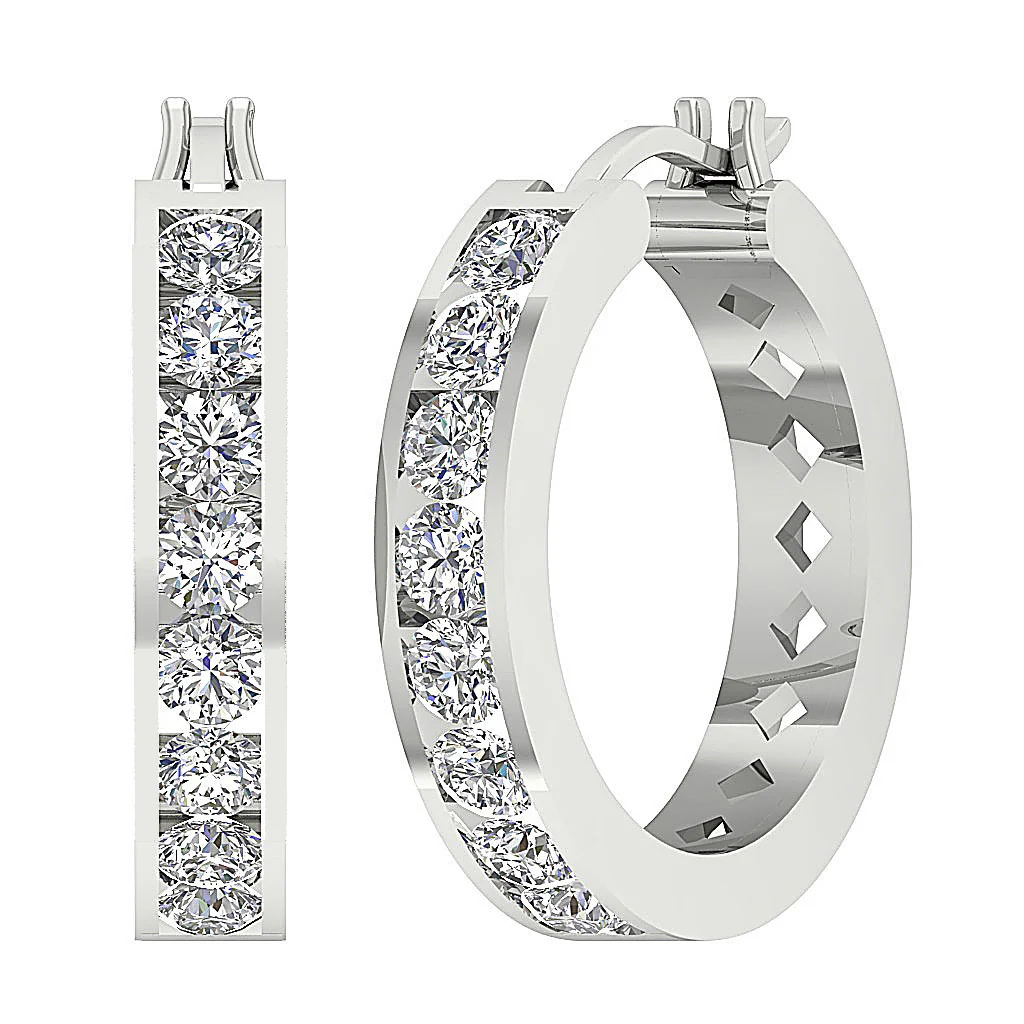 The Brian Gorgeous Natural Round Diamond 14K Rose Gold Hopp Earring Channel Set - Image 3