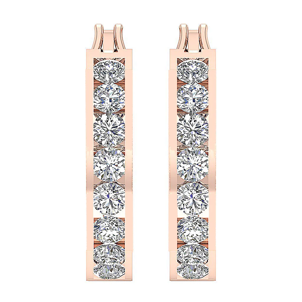 The Brian Gorgeous Natural Round Diamond 14K Rose Gold Hopp Earring Channel Set - Image 4