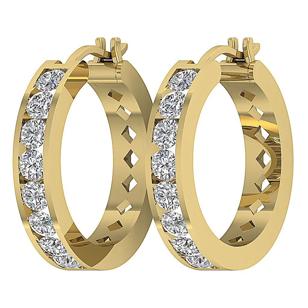 The Brian Gorgeous Natural Round Diamond 14K Rose Gold Hopp Earring Channel Set - Image 7