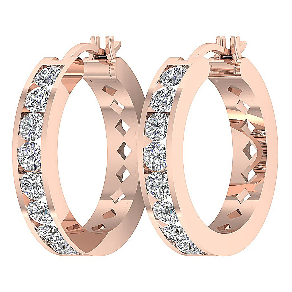 The Brian Gorgeous Natural Round Diamond 14K Rose Gold Hopp Earring Channel Set - Image 8