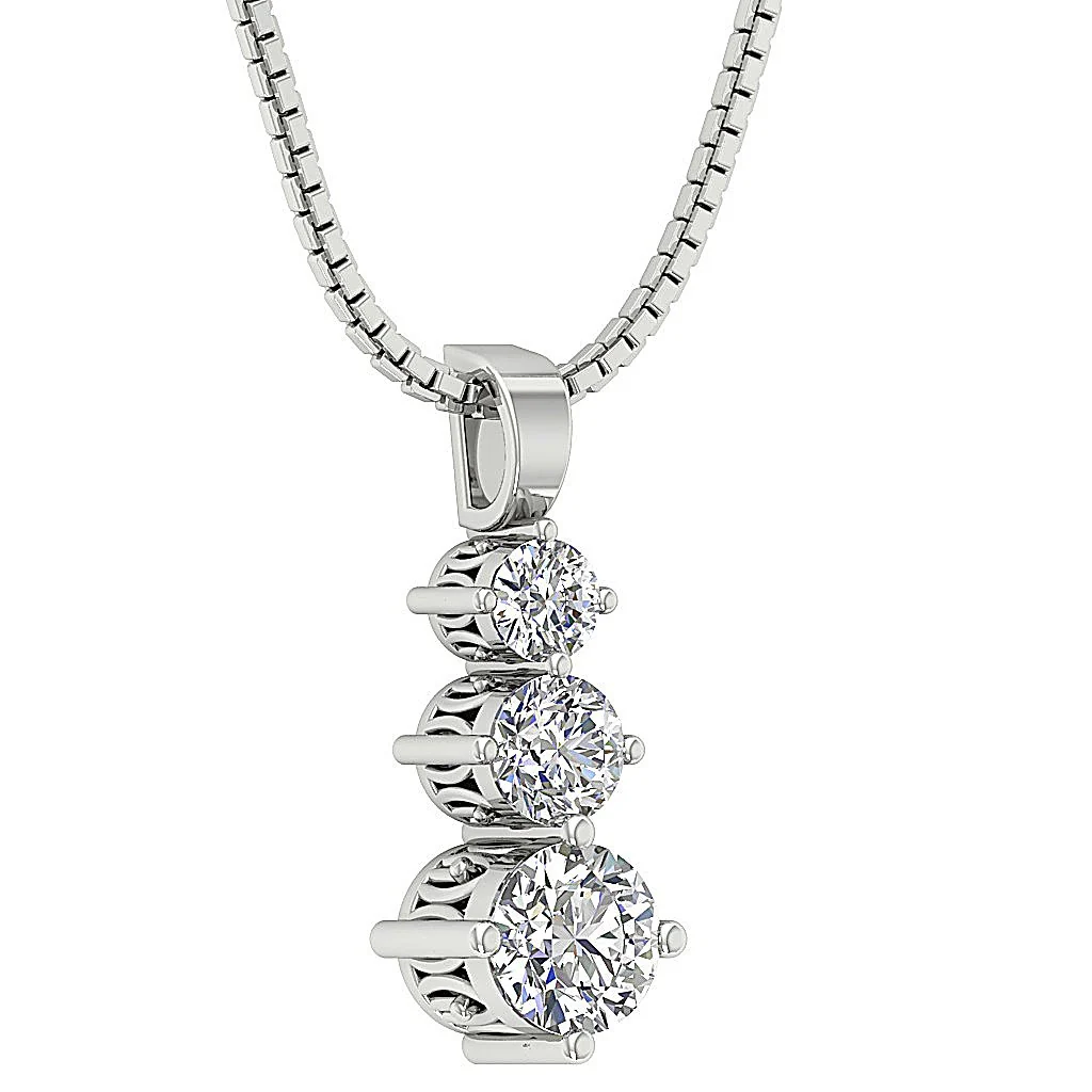 The Briggs 3 Stone Natural Diamond 14k White Gold Prong Set Journey Pendant - Image 4