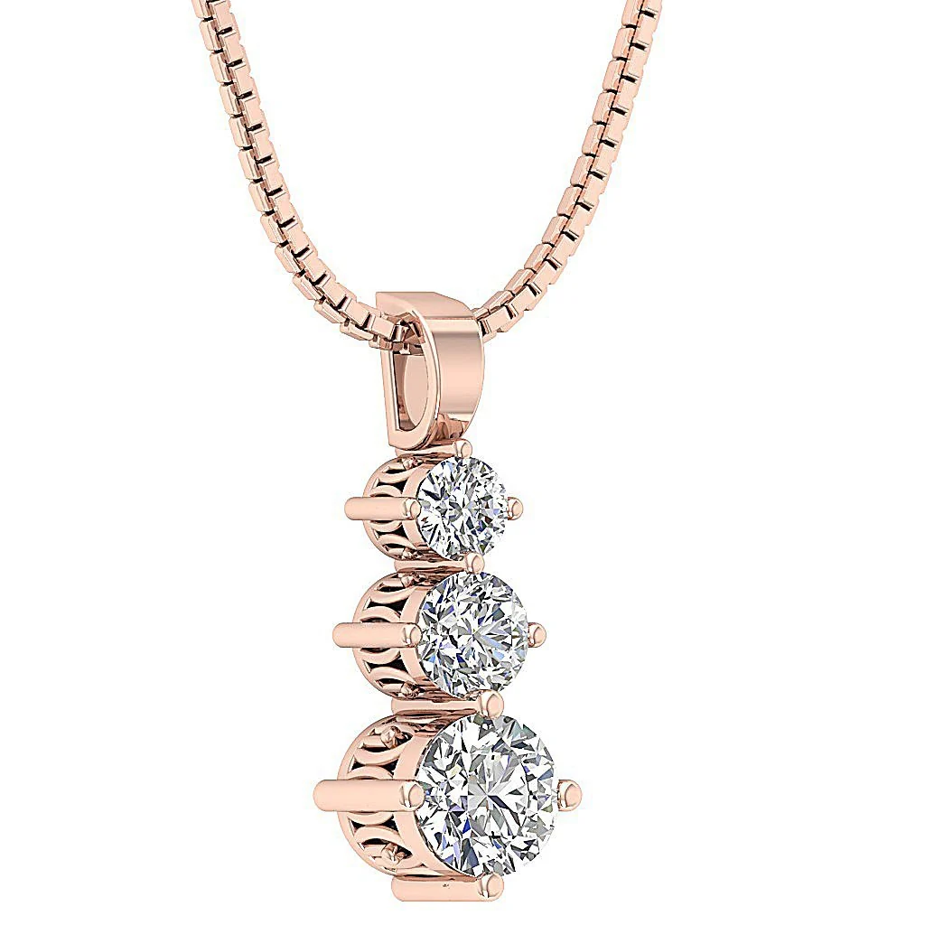 The Briggs 3 Stone Natural Diamond 14k White Gold Prong Set Journey Pendant - Image 6