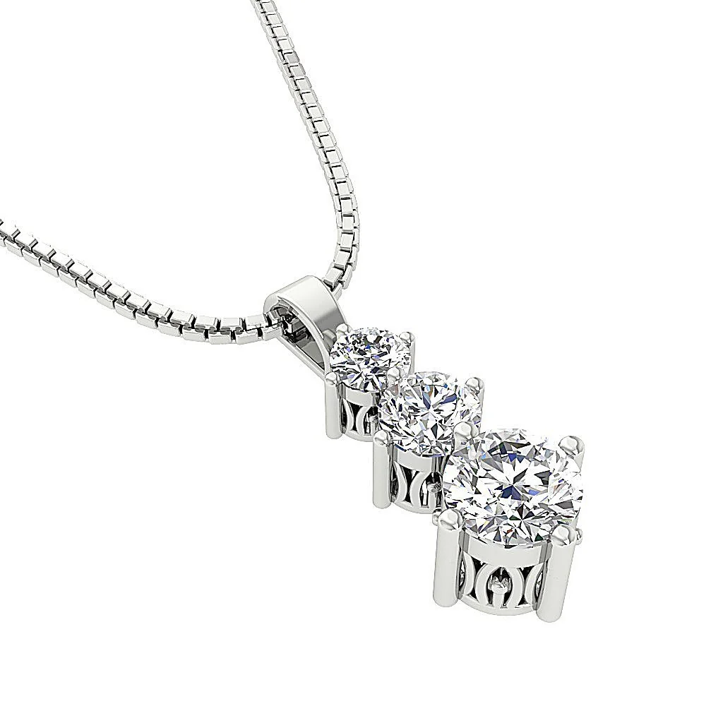 The Briggs 3 Stone Natural Diamond 14k White Gold Prong Set Journey Pendant - Image 7