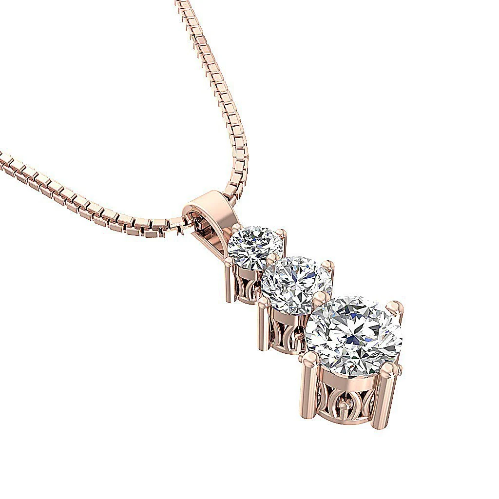 The Briggs 3 Stone Natural Diamond 14k White Gold Prong Set Journey Pendant - Image 8