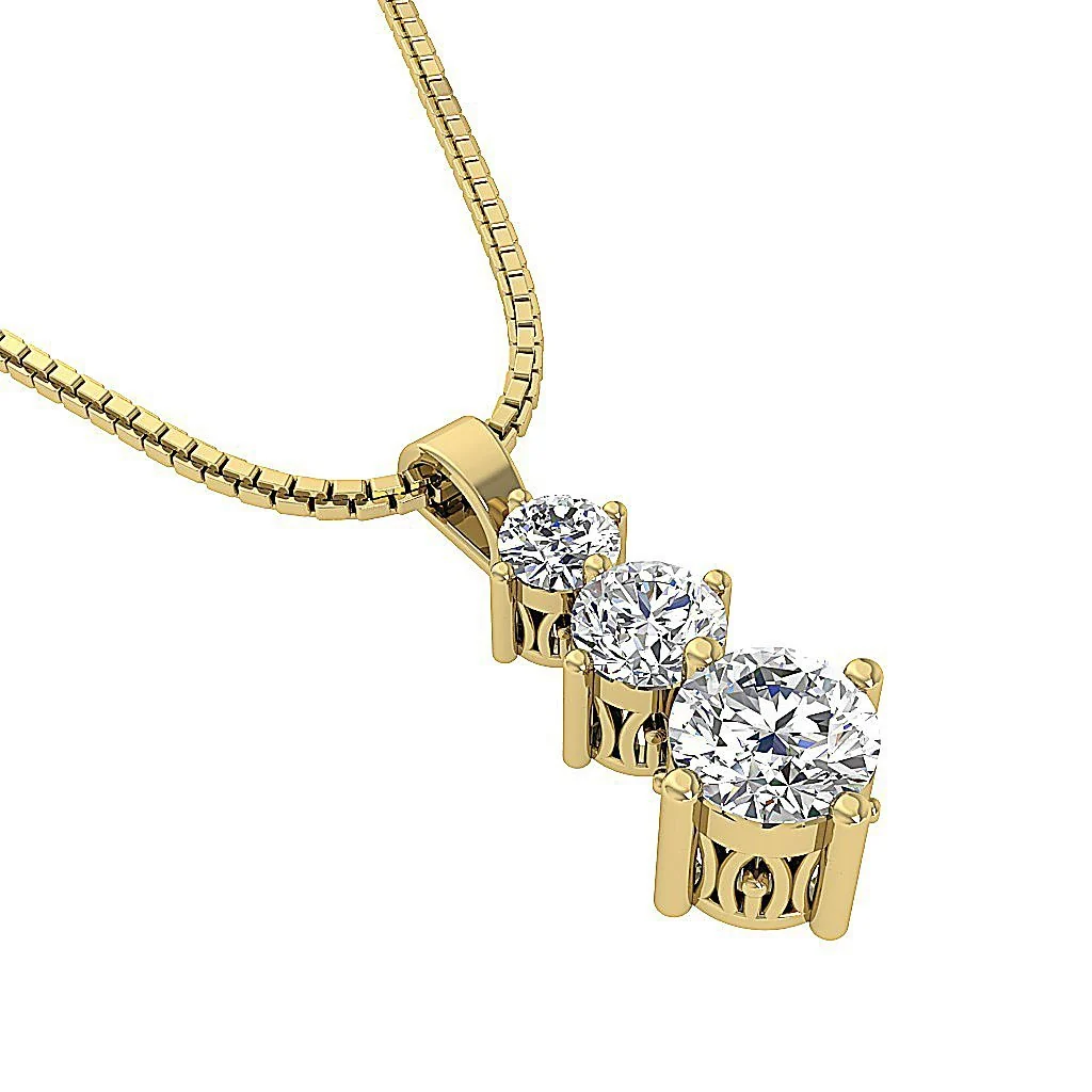 The Briggs 3 Stone Natural Diamond 14k White Gold Prong Set Journey Pendant - Image 9