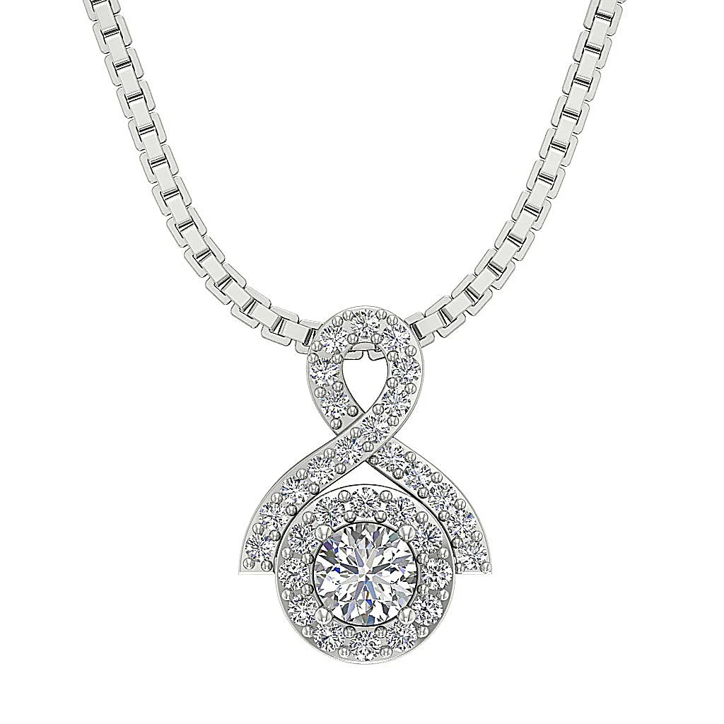 The Brody Classsic Round Diamond Halo Fashion Pendant White Yellow Rose Gold