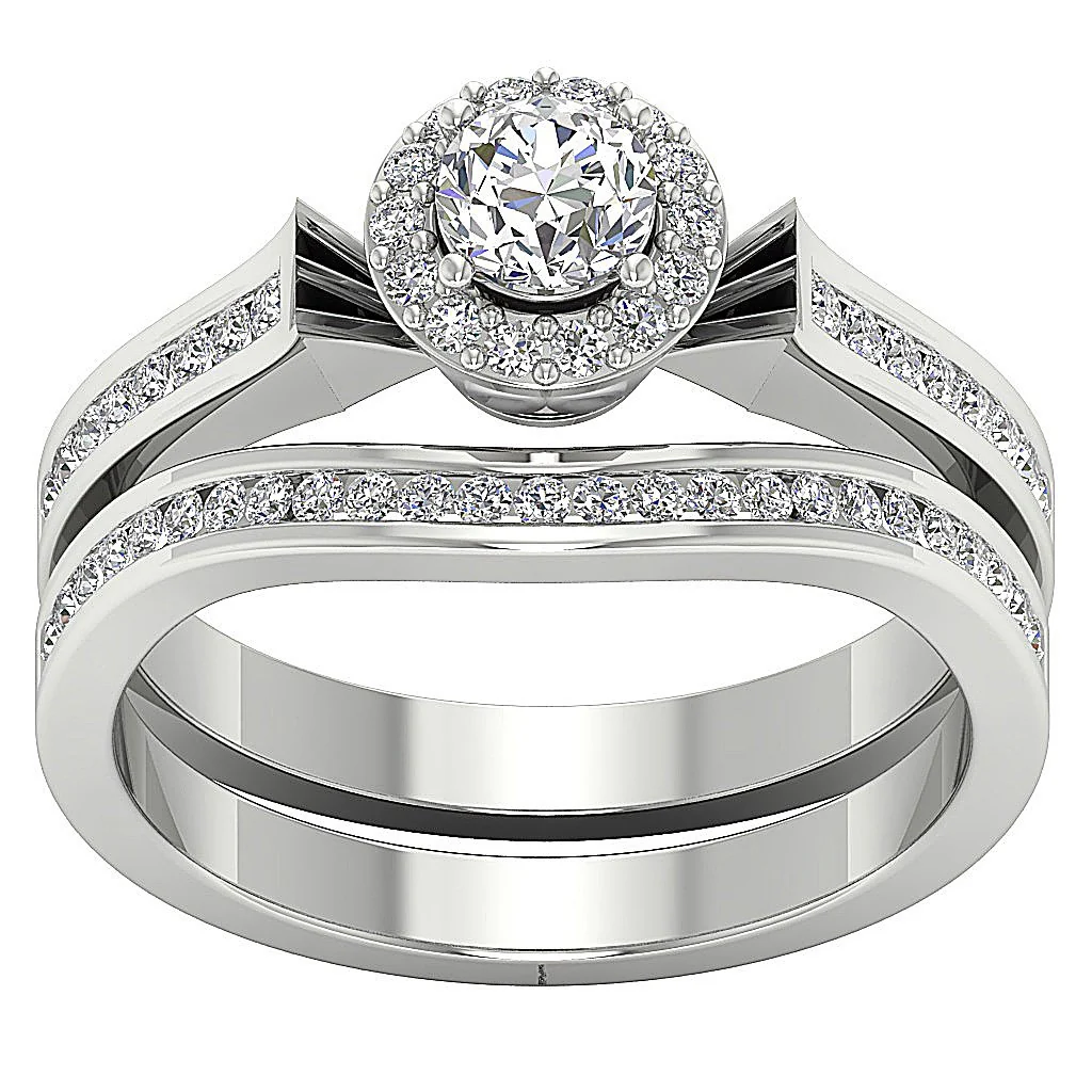 The Brooks Excellent Halo Bridal Anniversary Ring Set 14k Yellow Gold Round Diamond