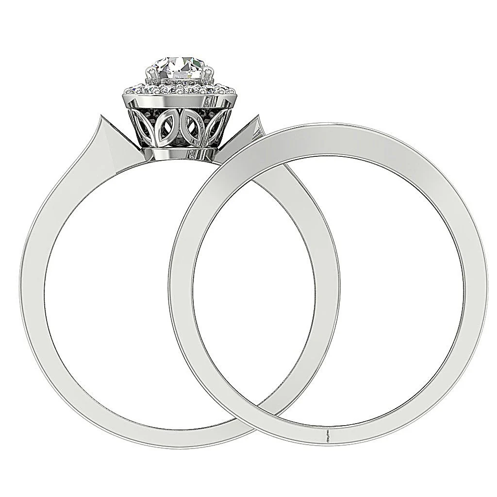 The Brooks Excellent Halo Bridal Anniversary Ring Set 14k Yellow Gold Round Diamond - Image 5